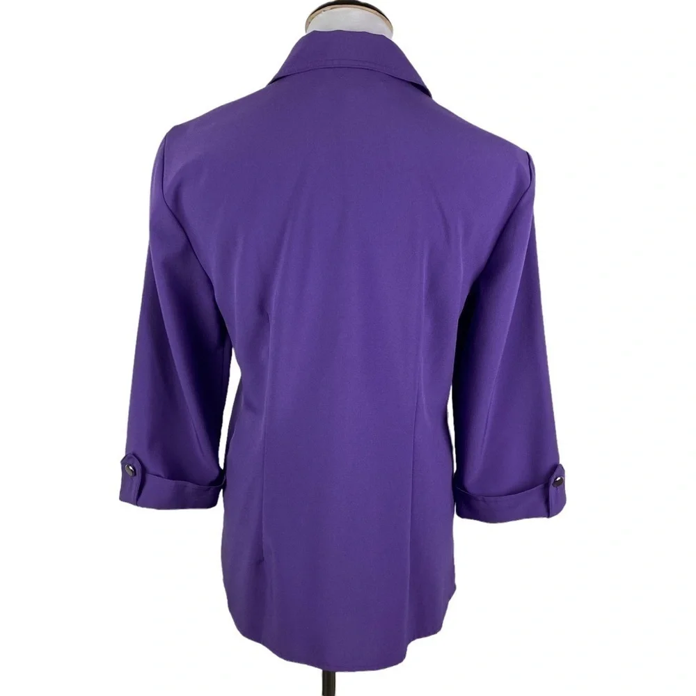 Sag Harbor Purple 3/4 Roll‎ Tab Sleeve Button Down Blouse Women's 8